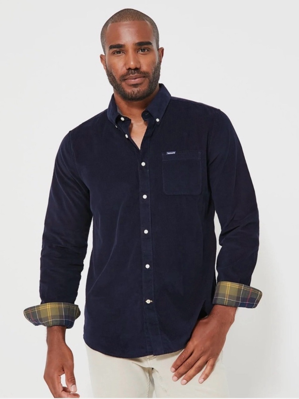 Barbour Men's Navy Button-Down Corduroy Shirt M